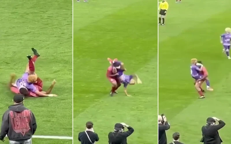 حركة مصارعة مفاجئة.. لقطات طريفة تشعل الأجواء في مباراة إحياء الأمل بقطر